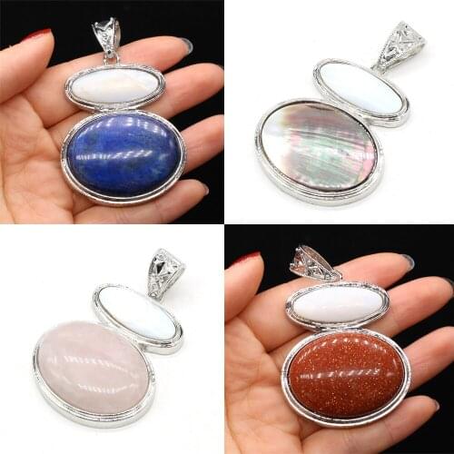 Natural Stone Pendant Gourd Shape Red Agates Lapis lazuli Abalone for Fashion Jewelry Making DIY Necklace Gift 45x50mm