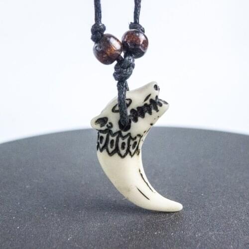 Lion Carving Pendant limitation Yak Bone Material Bone Art Necklace Pendant Vintage Mens adjustable Rope Necklaces #GZ226