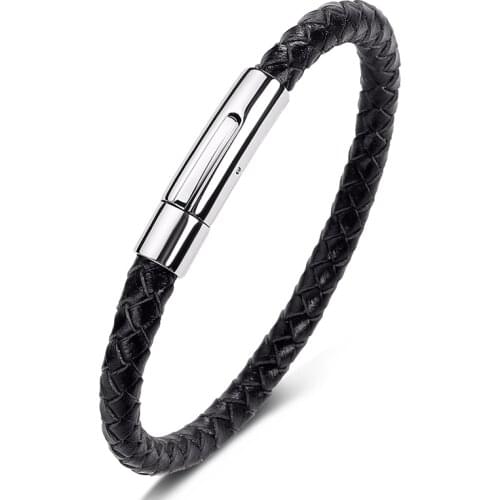 Simple Braided Leather Bangles Stainless Steel Buckle Fashion Casual Bracelet for Men Women Hand Jewelry Best Friend Gift P691