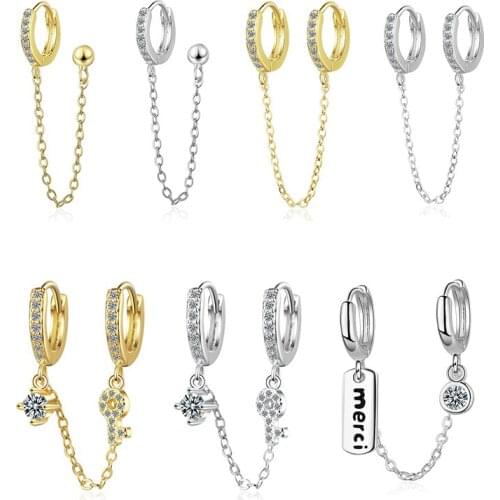 Simple Style Two Ear Hole Piercing Hoop Earrings Chain Tassel Smooth Loops Shiny Bohemia Trendy Earring Jewelry For Women Gifts