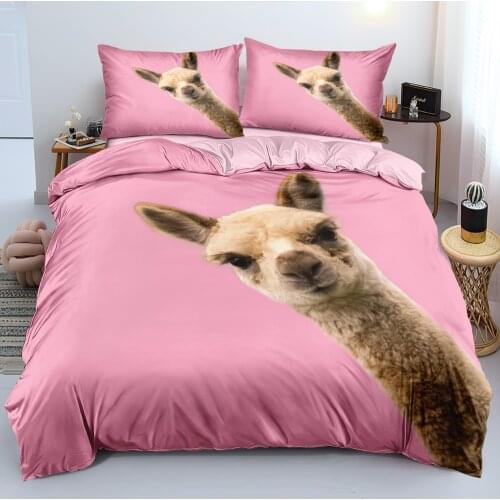 Pink Bed Linen Alpaca Duvet cover set Quilt/Comforter case Pillowcase 220x240 King Queen Double Full size Animal Bedding sets