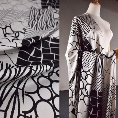 Twill Satin Chiffon Fabric European And American High-fashion Geometric Lattice Block Dress Shirt Womens Handmade DIY Fabric