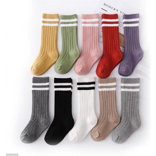 Sailor Style School Girls Knee High Socks Spring Fall Double White Stripe Design Kids Tube Socks for Girls Leg Warmer Baby Stuff