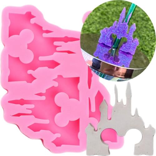 Disney Mickey Castle Straw Topper Silicone Mould Craft Keychain Epoxy Resin Molds Candy Chocolate Fondant Cake Decorating Tools