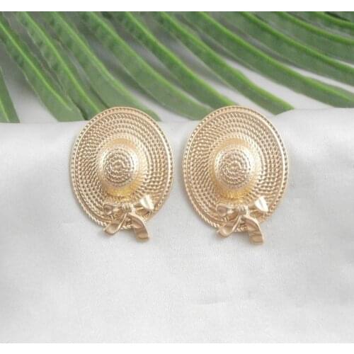 States jewelry new alien straw hat bowknot stripe fashionable elegant simplicity suction eye earrings