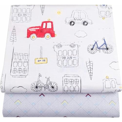Syunss Colors Car Gray Grid Printed Cotton Fabric for Diy Patchwork Quilting Baby Cribs The Cloth Cushions Blanket Sewing Tissus