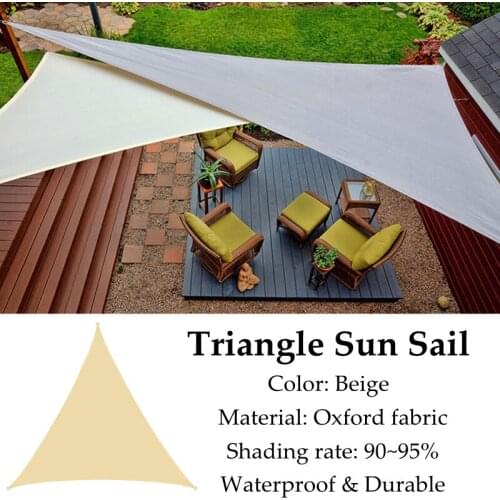 Beige Color Triangle Sun Sail Oxford Shading Rate 95% Waterproof Polyester Fabrics Outdoor Anti-UV Cooling Garden Gazebo Awning