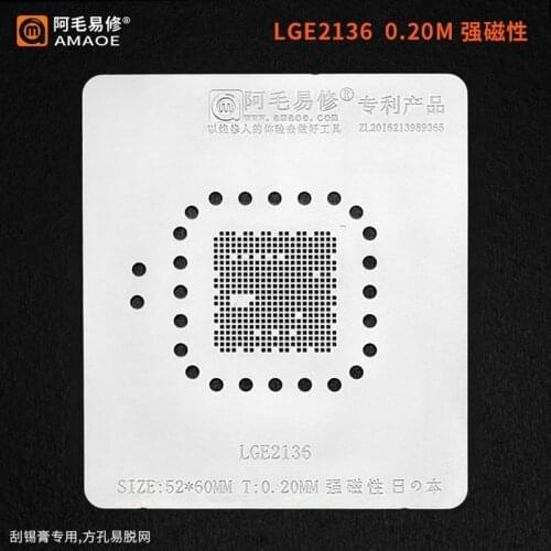 0.2mm Amaoe BGA Stencil For LGE2136 LCD TV Reballing IC Pins Solder Tin Plant Net Square Hole 52*60mm