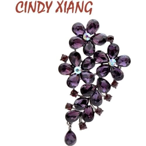 CINDY XIANG Purple Color Crystal Flower Large Brooches For Women Autumn Coat Brooch Pin Elegant Beautiful Fashion Jewelry New