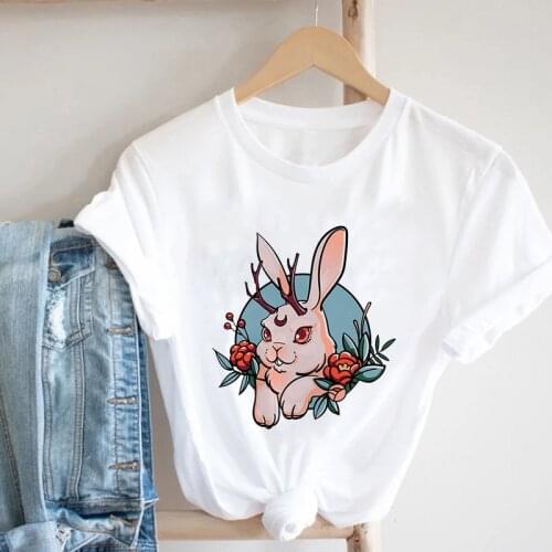 Women Clothing 2021 Kawaii Rabbit Graphic t shirt Fashion Fun Retro Harajuku Top Female Short Sleeve t-shirt Casaul T-shirt