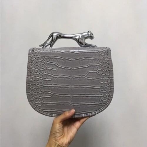 Metallic leopard handle vintage handbag female crocodile stone pattern design shoulder crossbody bag F1191