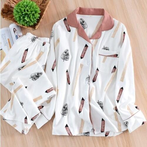 WomenS Spring And Autumn Long-Sleeved Trousers Cotton Pajamas Suit Summer Cotton Knitted Comfortable Sleepwear Home Service