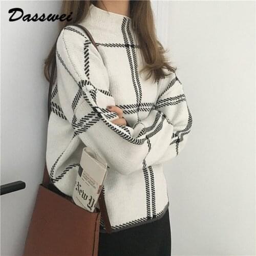 DASSWEI Knitted Sweater Women Pullovers Casual Half High Collar Long Drop Shoulder Sleeve Female 2021 Autumn Winter Jumper Tops