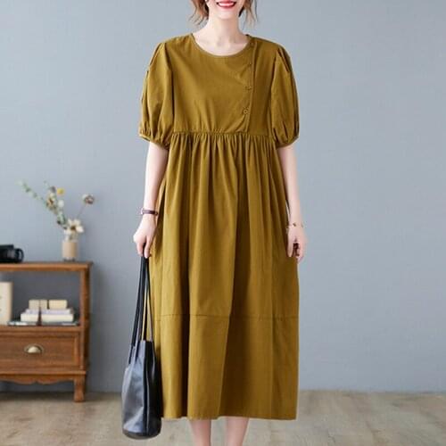 Flare Sleeve Korea Style Fashion Women Dress 2021 New Arrival Cotton Loose Summer Dress Holiday Travel Casual Midi Dress
