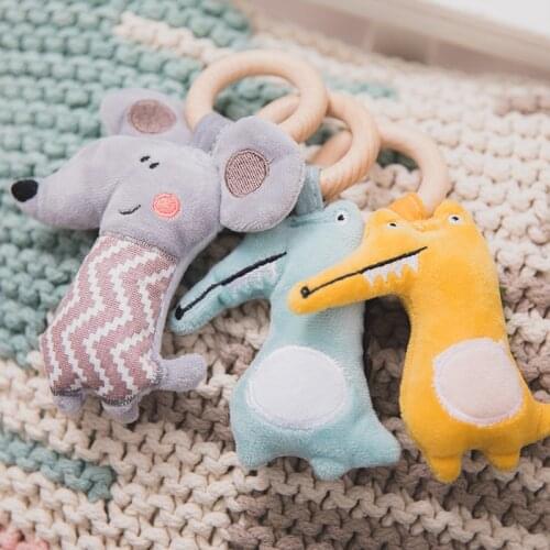 1pc baby rattle Stuffed Animals Crocodile Mouse Soft Toy Wooden Ring Gym Play Rodent stroller baby toy rattle hanger for newborn
