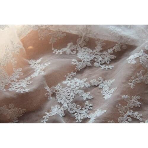 1Yard White Organza Embroidery Lace Fabric High Quality Wedding Dress Organza Lace Material 120cm Wide