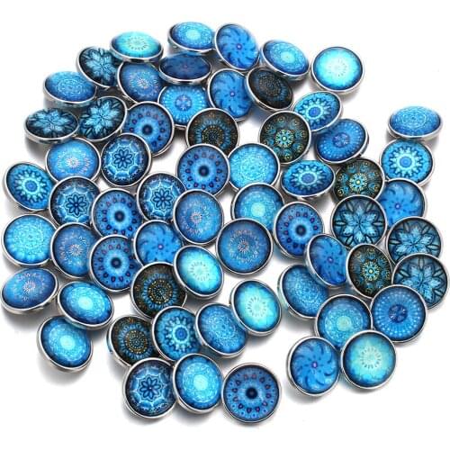 100pcs 18mm Snap Jewelry Mixed Glass Blue Color Fit 18mm Snap Buttons DIY Snap Button Bracelet Necklace Wholesale