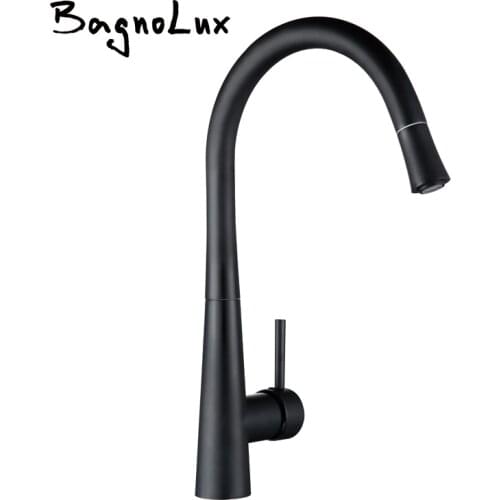 Barss Kitchen Faucets Matte Black Single Handle Pull Out Kitchen Mixer copper Tap Single Hole Handle Swivel 360 Degree Water