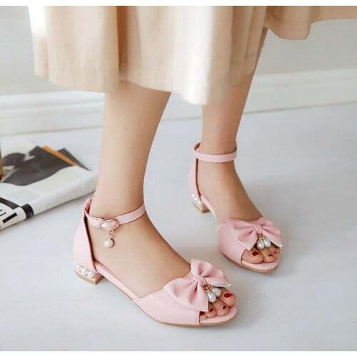 Big Size 11 12 13 high heels sandals women shoes woman summer ladies Fish Mouth with Butterfly Knot Pearl Packed heel sandals