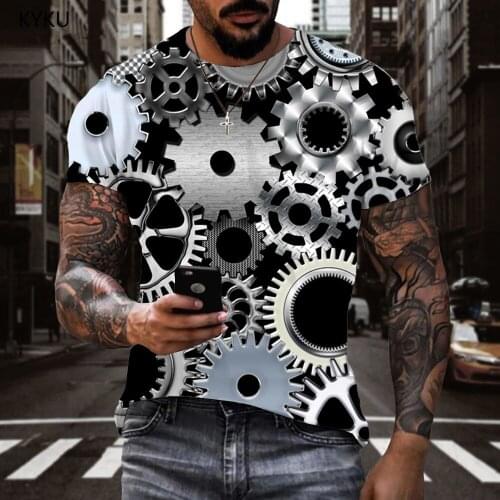 KYKU Gear T shirt Men Metal Shirt Print Hip Hop T-shirts 3d Harajuku Anime Clothes Funny T shirts Mens Clothing T shirts New
