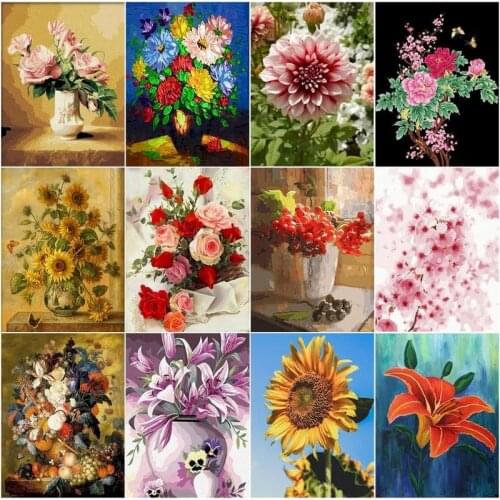 GATYZTORY Flowers In Vase Oil Painting By Numbers For Adults Children DIY HandPainted Oil Painting Home Decoration Unique Gift