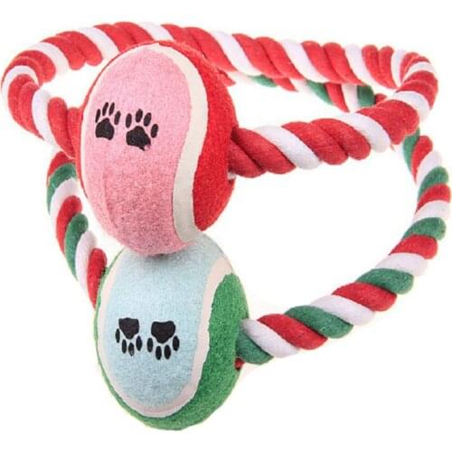 Pet Dog Toys Cotton Braided Rope Knotted Rope Dog Toys Tennis Ball Chew Bite Cat Pet Toy Playing Rope Ring Interactive Toy Ball