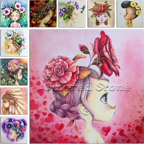 New 5D Full Square Diamond painting embroidery Cross stitch Cartoon Flower girl bird feather peony DIY Drill Drawing mosaic 011