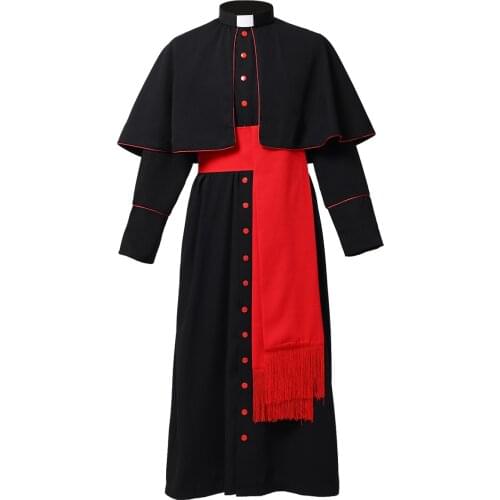 Roman Priest Cassock Robe Belt Clergyman Vestments Medieval Ritual Wizard Black Waistsash Cosplay
