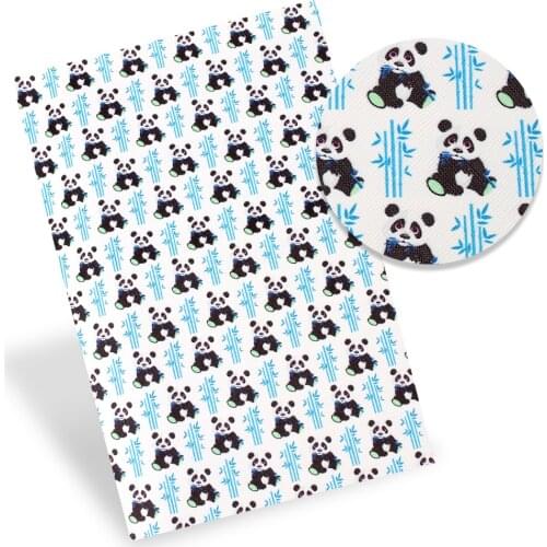 AHB 22*30cm 1pc Faux Leather Sheets Cartoon Panda Football Printed Synthetic Leather Fabric DIY Handmade Hair Bows Materials
