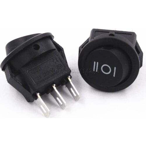 100Pcs 16mm Diameter Small Round Black 3 Pin 6A/125V 3A/250V SPDT ON-OFF-ON Rocker Switch Snap-in