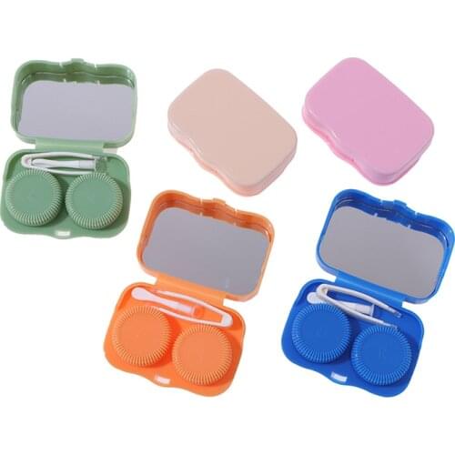 Lovely Pocket Mini Contact Lens Case Solid Color Travel Kit Easy Carry Mirror Lenses Box Container