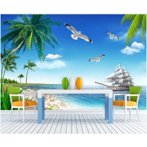 Custom mural 3d wall mural on the wall Maldives sea view coconut tree sailboat home decor photo wallpaper for living room