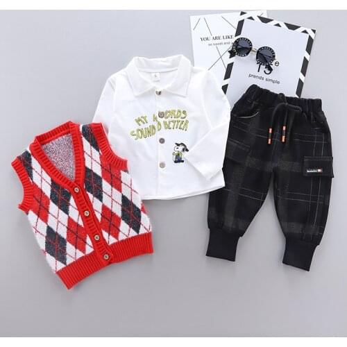2021 Newest Winter Baby Clothes Autumn Children Shirt Pants Sweater Vest Jacket 3Pcs/sets Infant Toddler Boys and Girls Suits