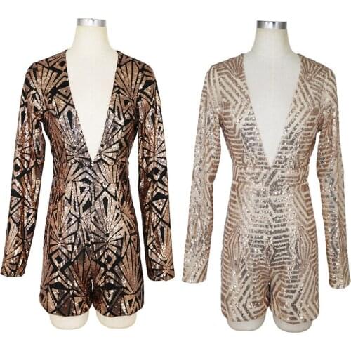 New Halloween Night Club Night Sequins Cosplay Overalls Adult Women Sexy Daisy Glitter Back Cut Jumpsuit