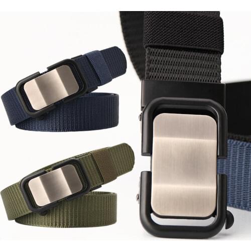 New Mens Fabric Belt Toothless Automatic Buckle Mens Belts Casual Joker Neutral Young Men Women Police Tactical Waistband