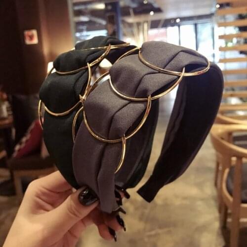 Gold Ring Headband Cross Stitching Fabric Wide-brimmed Hair Hoop Women Hair Accessories