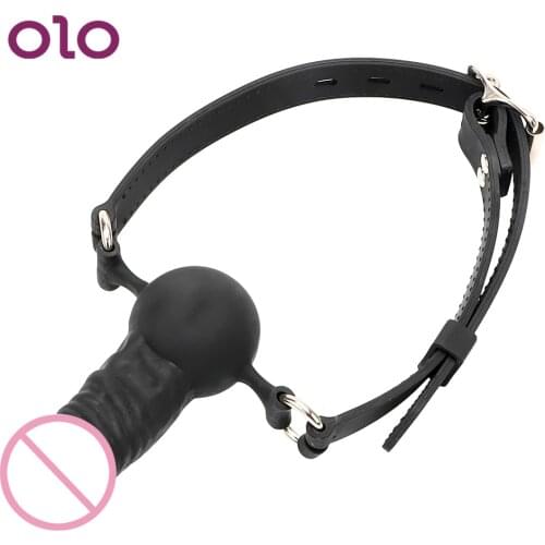 OLO Penis Gag Slave Silicone with Locking Buckles Erotic Toys SM Bondage Sex Toys for Couples Oral Fixation Dildo Mouth Gag