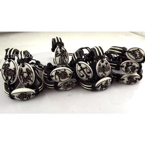 Wholesale 36 pcs 12 Constellation Leather cuff Bracelets Fashion Jewelry