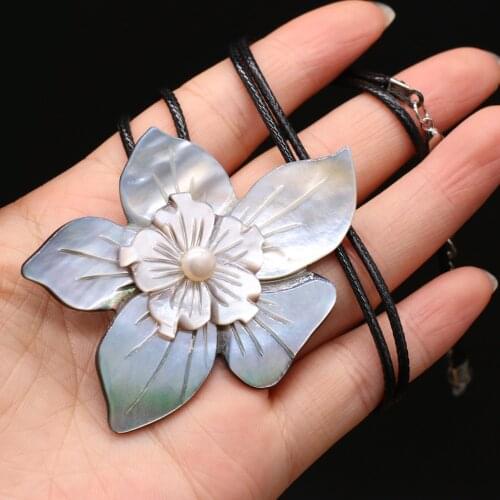Natural Shell Alloy Pendant Necklace Creative Flowers Handmade Crafts DIY Cute Elegant Sweater Chain Accessories Making