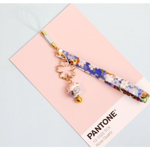 Luxury Smart phone Strap Lanyards for iPhone Samsung Decor Cherry Flower Cat Bell Mobile Phone Strap Key Hang Rope Phone Charm