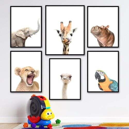 Elephant Giraffe Lion Ostrich Parrot Hippo Nursery Wall Art Canvas Painting Posters And Prints Decor Pictures Child Kids Room