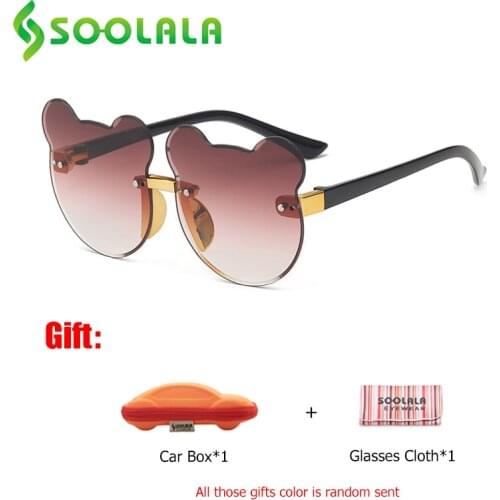 SOOLALA Rimless Cute Bear Ears Children Sunglasses Boys Girls UV400 Eye Protection UV400 Kids Sun Glasses with Free Car Cases