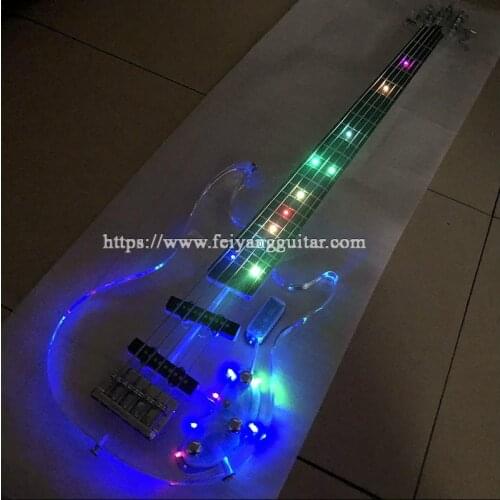 White LED Acrylic 5 String Bass Guitar White Transparent Pickguard, Acrylic Body & Fingerboard with LED Light 5 String Bass Guit