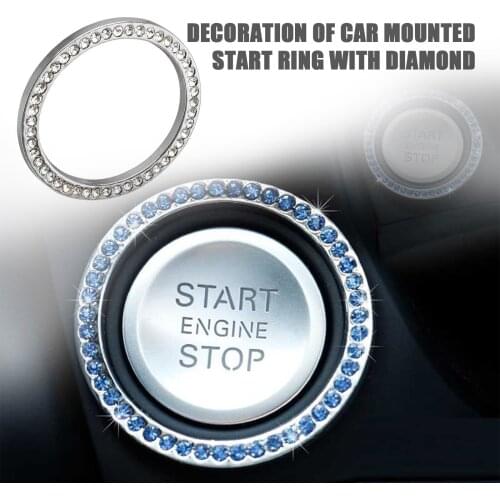 One-key Start Button Decoration Ring Hand Inlaid Diamond Crystal Ignition Ring Sticker Car Interior Car Accessories Auto Parts