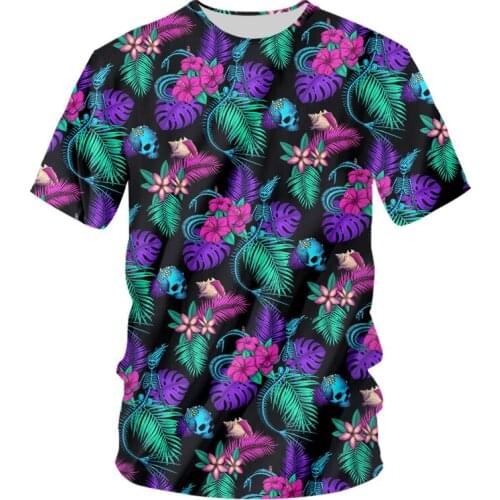 Streetwear Novelty Style New T-shirts 3d Colorful Flower Leaves Horror Skulls Oversized 6XL Loose Casual Men/women Dropshipping