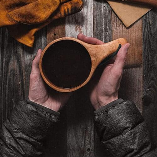 Visual Touch Straight Handle Cup Kuksa Finland Mug Portable Rubber Wood Cup Handccrafted Tea Milk Coffee Beer Mug European Style
