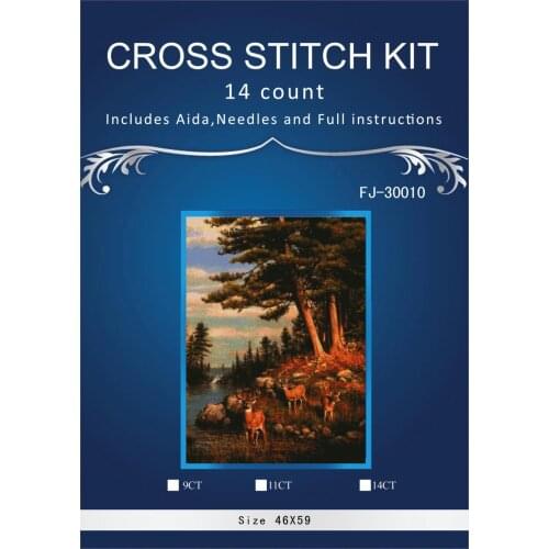 Pine forest Scenery Needlework,Deer Animal Cross stitch Handmade 14CT Canvas DIY,DMC,Cross-stitch kits,For Embroidery Art Home 2