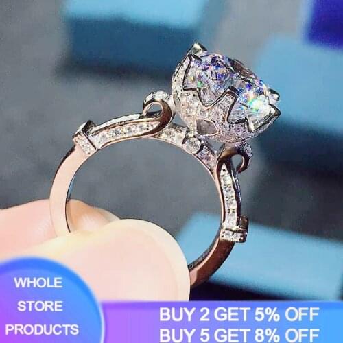 YANHUI 100% Original 925 Sterling Silver Crown Rings Gift for Women Exquisite 1 Carat Lab Diamond Ring Silver 925 Jewelry JZ001