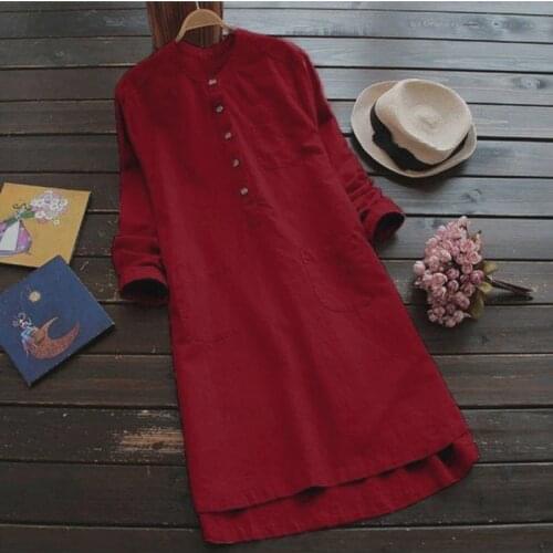 2021Autumn Casual Cotton Linen Shirt Dresses Womens Sundress Solid Dress Female Long Sleeve Button Mini Vestidos Robe Femme