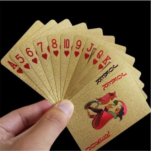 Golden Playing Cards Deck Of Gold Foil Pokers Set Toy Magic Cards 24K Gold Plastic Foil Pokers Durable Waterproof Cards